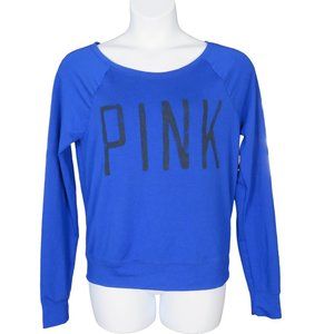 PINK by Victoria's Secret Blue Boatneck Graphic Sweatshirt Size Medium GUC
